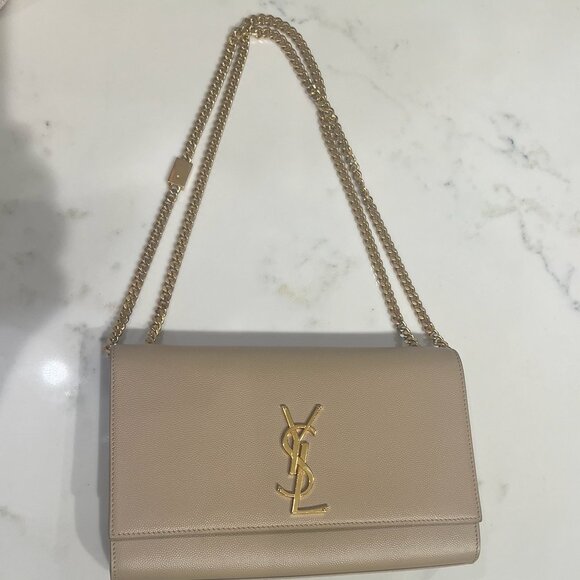 YSL Kate Medium Grain De Poudre Embossed Leather Dark Beige - Picture 1 of 10
